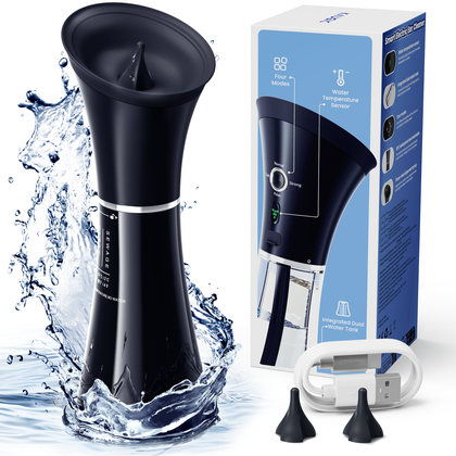 Upgraded Ear Wax Removal with One-Piece Waste Tank, Safe Ear Cleaner with Smart Water Temperature Sensor, Effective Ear Irrigation Kit with 4 Pressure Levels & USB-C Cable, IPX7, Black
