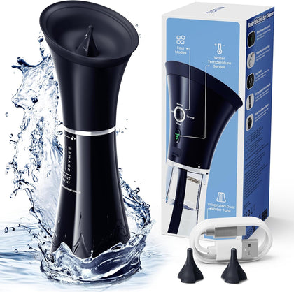 KAUGIC Upgraded Ear Wax Removal with One-Piece Waste Tank, Safe Ear Cleaner with Smart Water Temperature Sensor, Effective Ear Irrigation Kit with 4 Pressure Levels & USB-C Cable, IPX7, Black