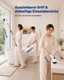 KAUGIC Elektrische Reinigungsbürste Bad, kabellos, 9 Köpfe für Bad,Küche，2500 mAh Akku, 90 Min Laufzeit, 2 Geschwindigkeiten und 30 bis 127 cm Griff für Dusche, Fliesen, Fugen und Boden