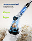 KAUGIC Elektrische Reinigungsbürste Bad, kabellos, 9 Köpfe für Bad,Küche，2500 mAh Akku, 90 Min Laufzeit, 2 Geschwindigkeiten und 30 bis 127 cm Griff für Dusche, Fliesen, Fugen und Boden