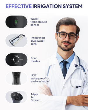 Upgraded Ear Wax Removal with One-Piece Waste Tank, Safe Ear Cleaner with Smart Water Temperature Sensor, Effective Ear Irrigation Kit with 4 Pressure Levels & USB-C Cable, IPX7, Semi-Transparent