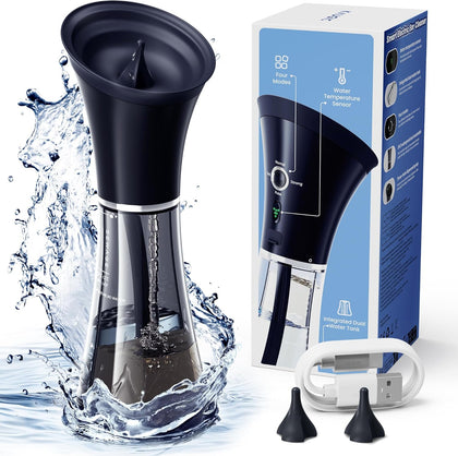 KAUGIC Upgraded Ear Wax Removal with One-Piece Waste Tank, Safe Ear Cleaner with Smart Water Temperature Sensor, Effective Ear Irrigation Kit with 4 Pressure Levels & USB-C Cable, IPX7, Semi-Transparent